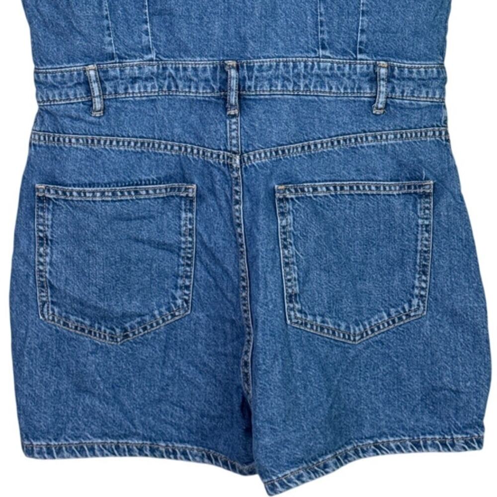 Zara Sleeveless Collard Button Denim Short Jean Shorts Romper L Dark Wash Blue - Picture 7 of 15